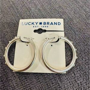 Lucky Brand Textured Silver Hoop Earrings